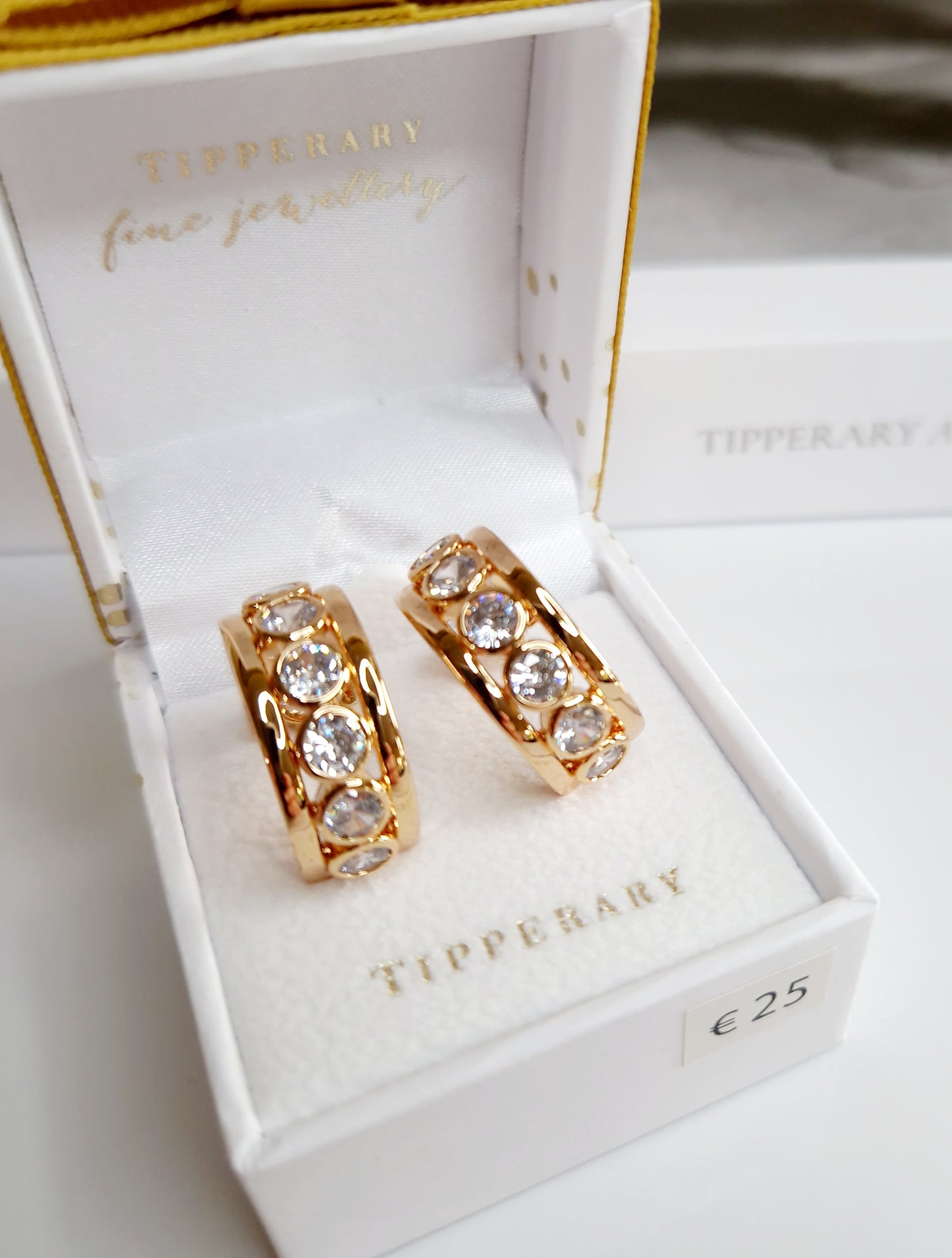 Earrings Set Crystal Hoop Yellow Gold