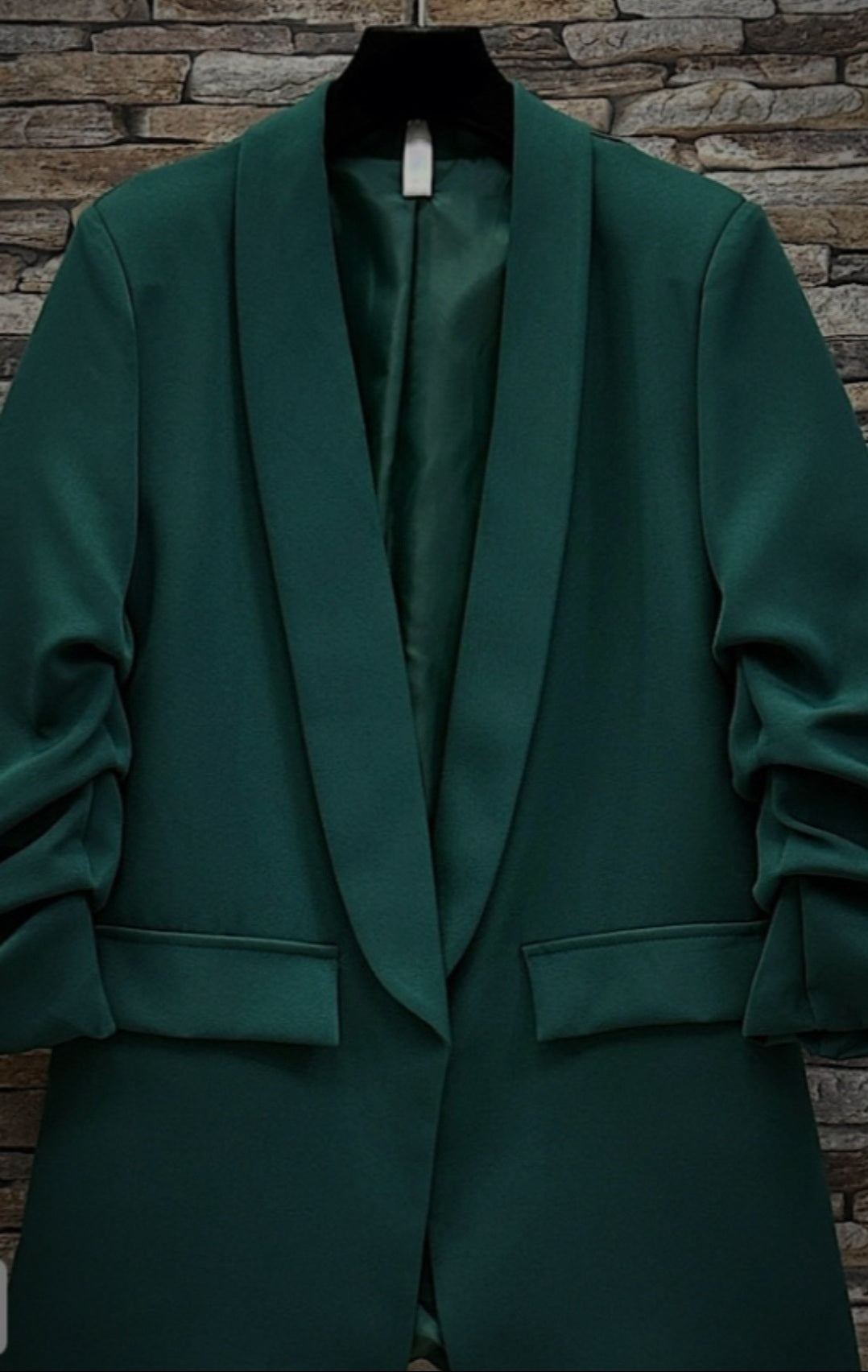 Blazer Ruched Sleeves Forest Green