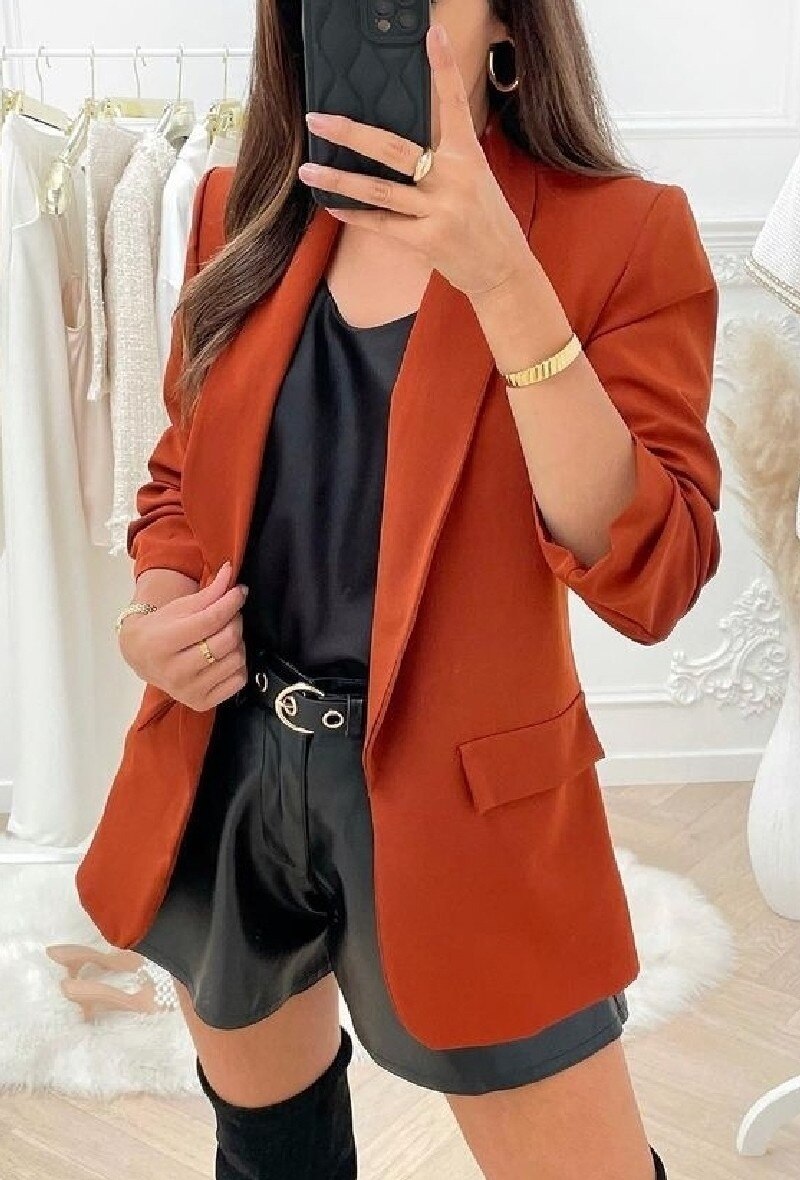 Blazer Ruched Sleeves Burnt Orange