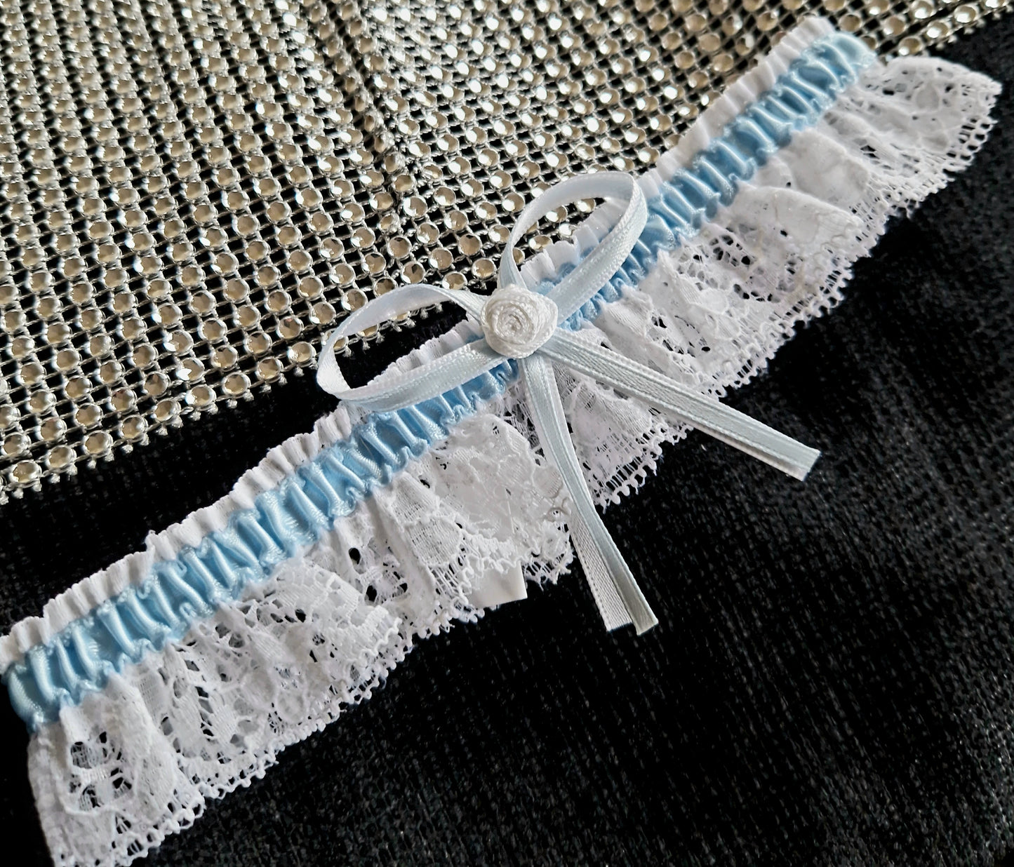 Garter with bow White/Blue