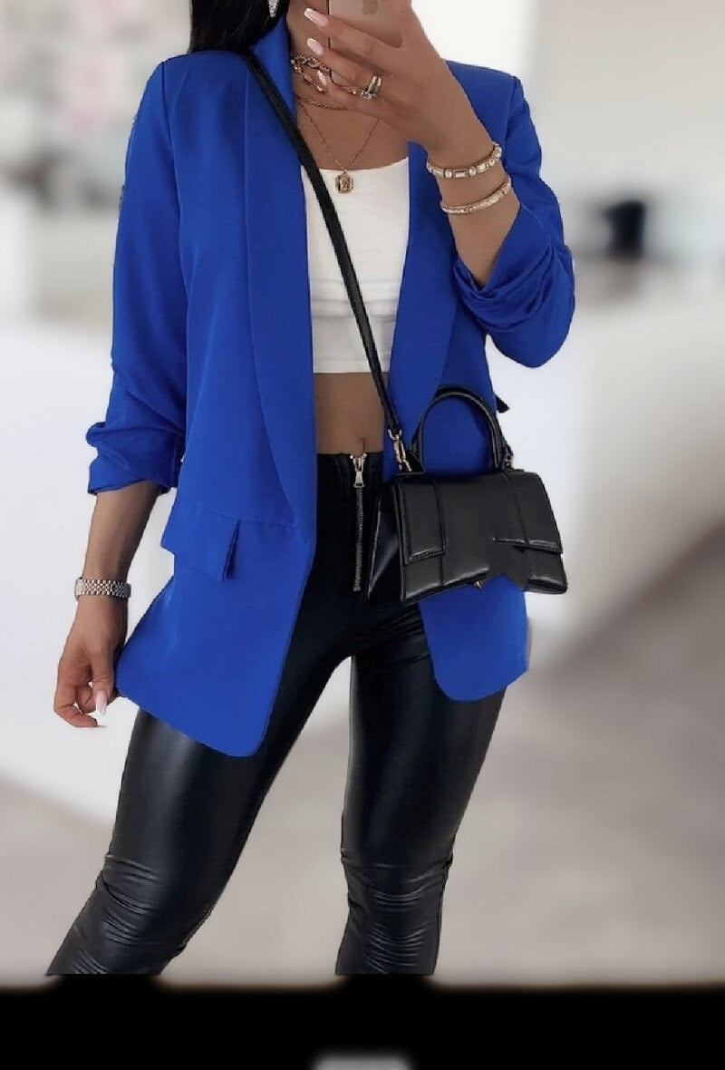 Blazer Ruched Sleeves Royal Blue