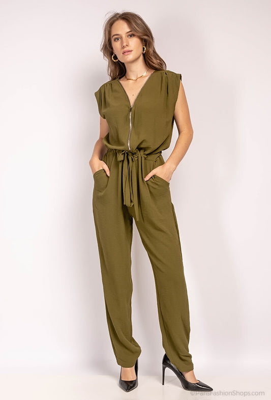 Jumpsuit Zip Feature Khaki
