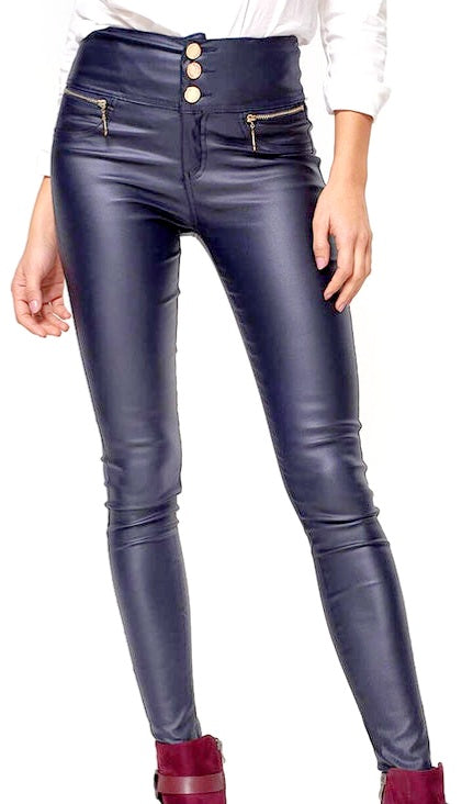 Trousers Faux Leather Navy