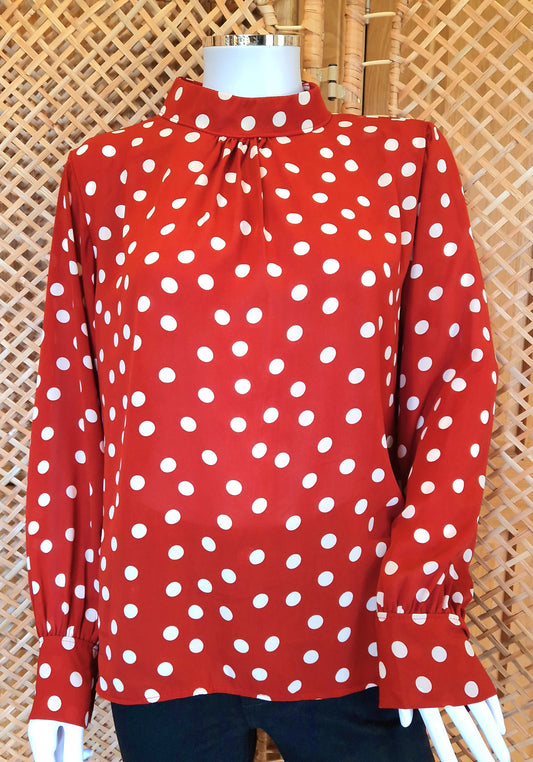 Top Polka Dot Semi Sheer Burnt Orange
