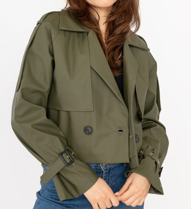Jacket Cropped Trench Style Khaki