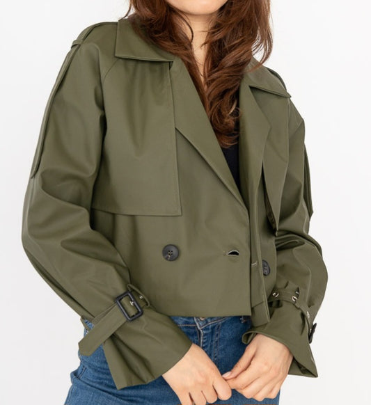 Jacket Cropped Trench Style Khaki