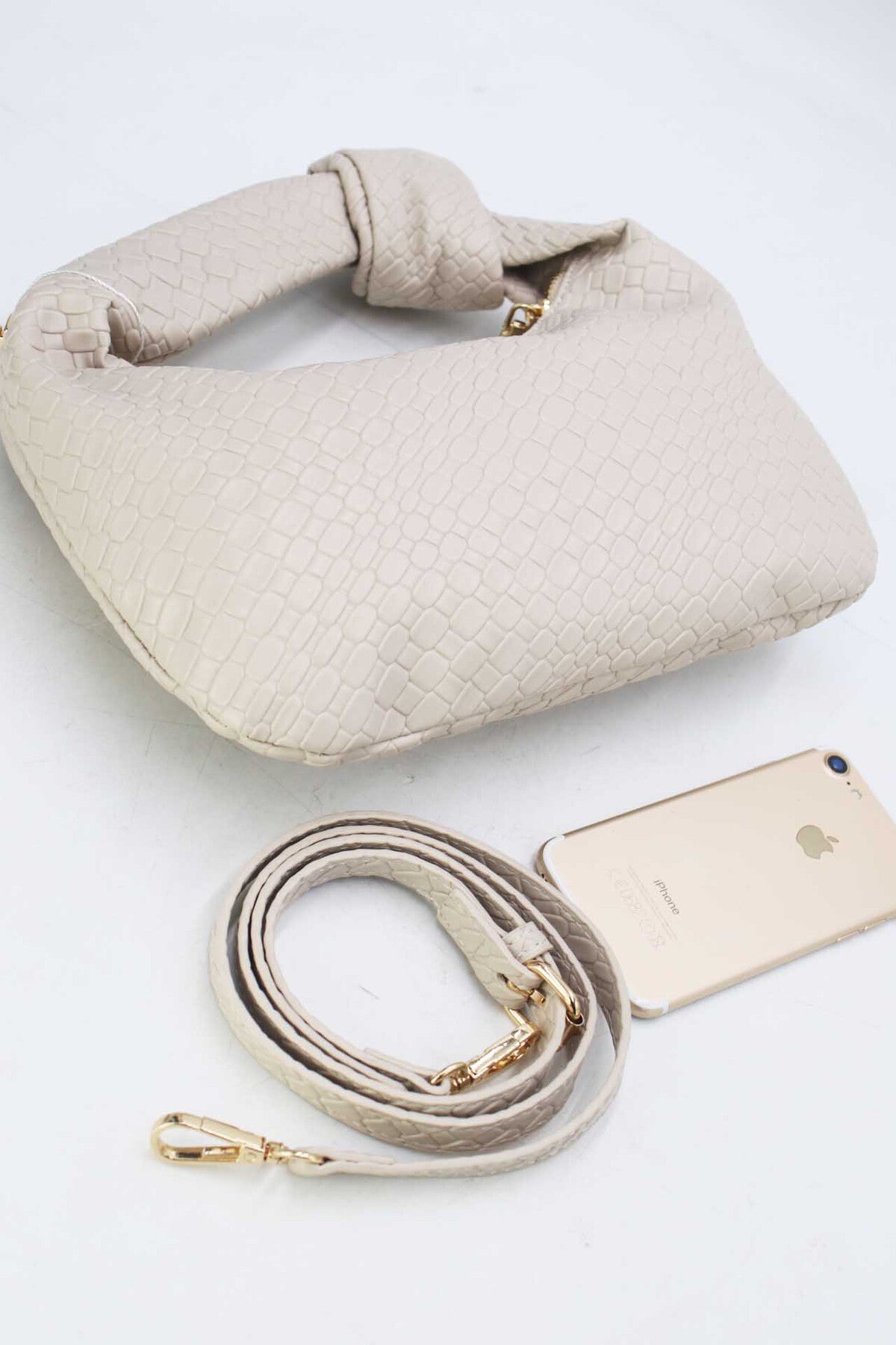 Bag Woven Effect with knot detail Beige