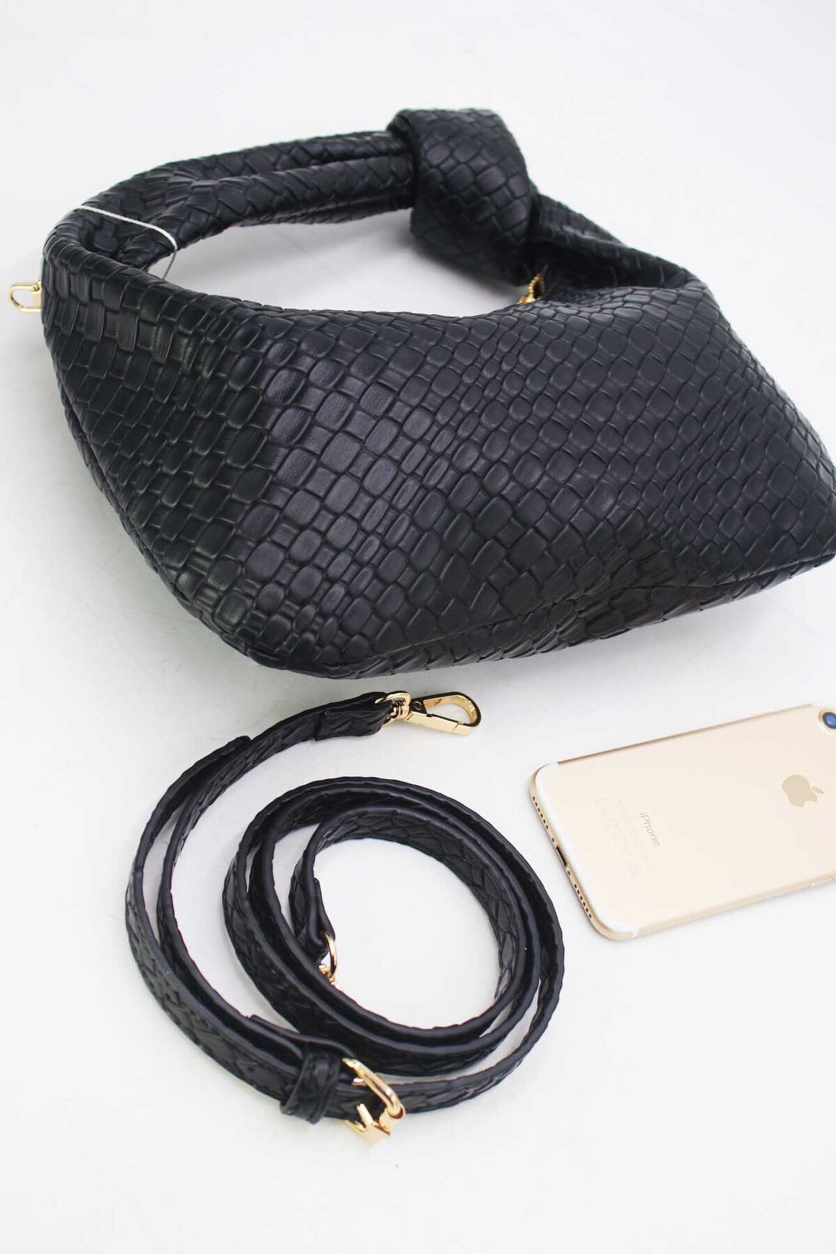 Bag Woven Effect with knot detail Black