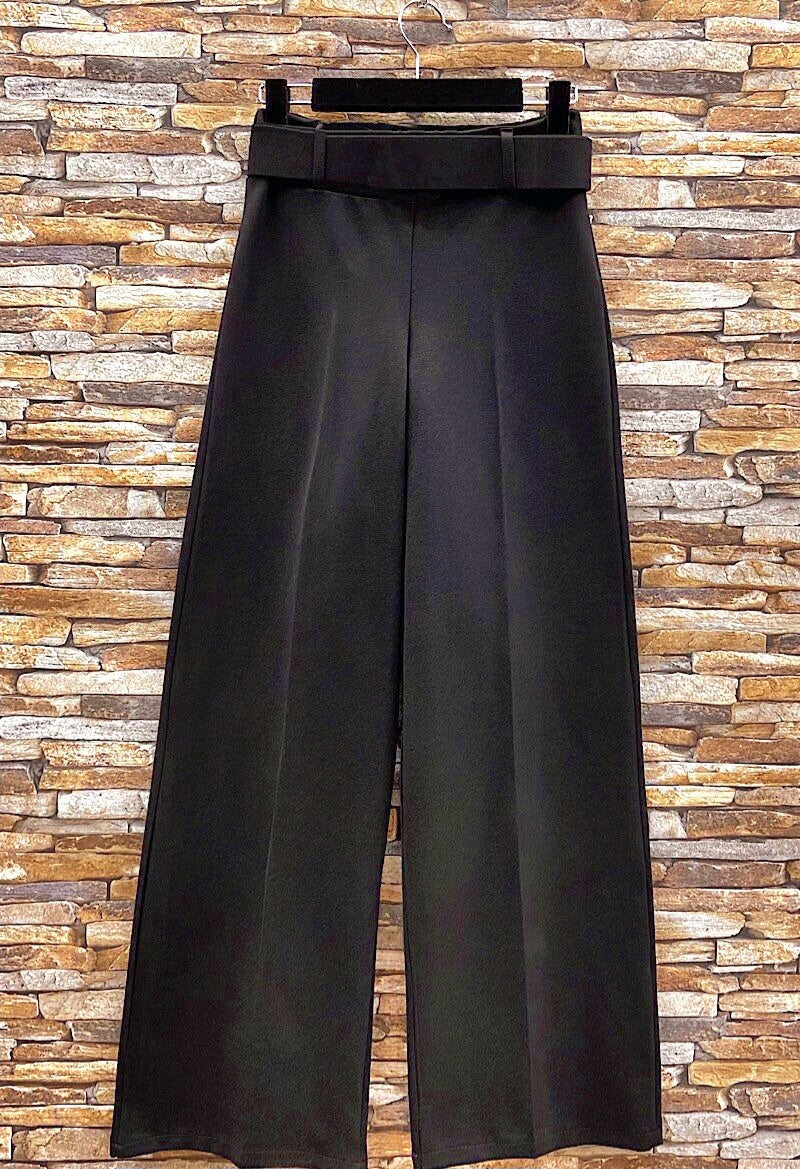 Trousers wide leg with belt Black