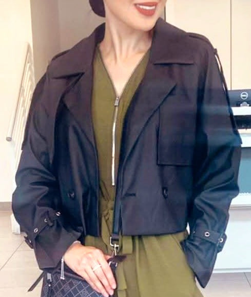 Jacket Cropped Trench Style Black