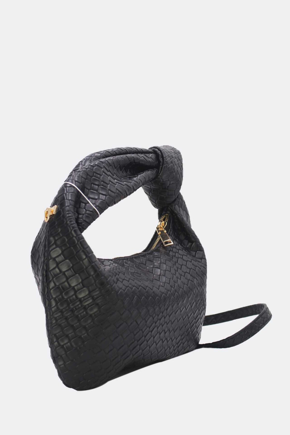Bag Woven Effect with knot detail Black