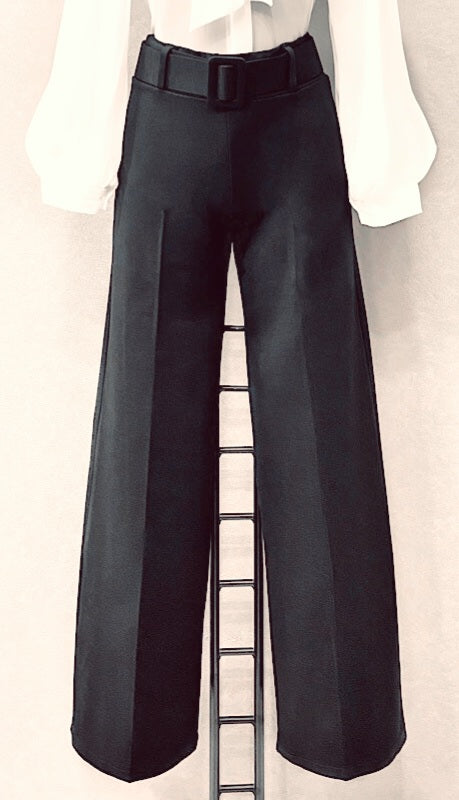 Trousers wide leg with belt Black