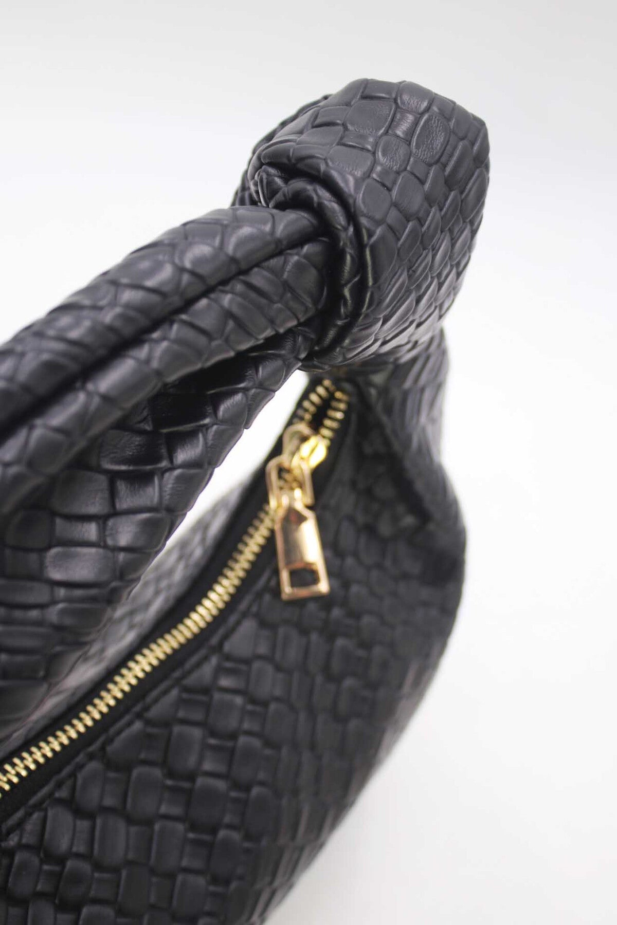 Bag Woven Effect with knot detail Black