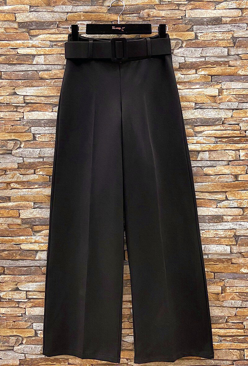 Trousers wide leg with belt Black